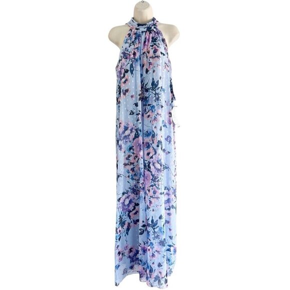 MSK Petite Women's Sz PL Light Blue Purple Floral Print Wide Leg Jumpsuit NWT - Picture 3 of 12